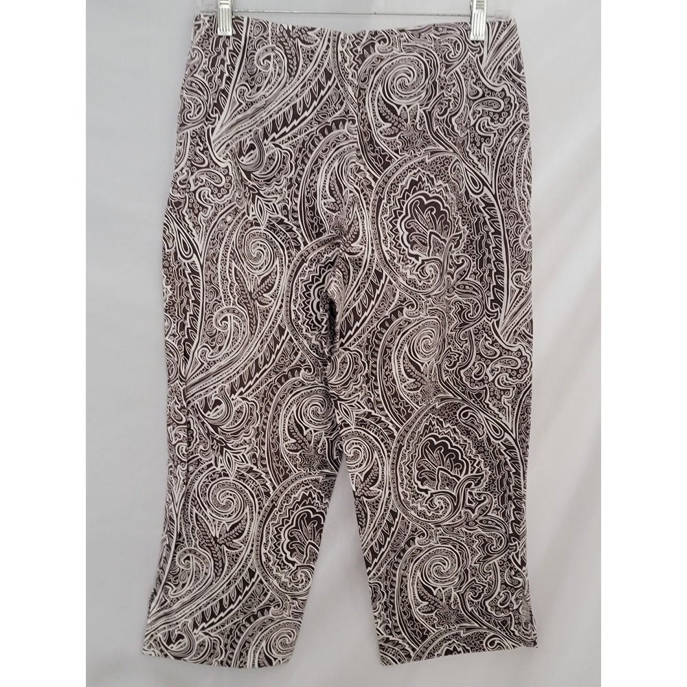 Bamboo Traders Womens 8P Paisley Crop Pants Brown White Capris